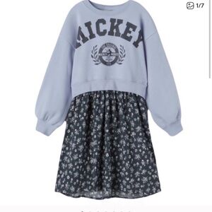 ZARA Kids Blue Contrast Textured Mickey Mouse Dress Disney Crewneck